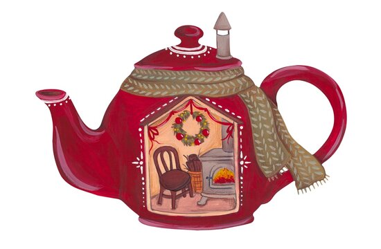 Illustration of a teapot with a scarf