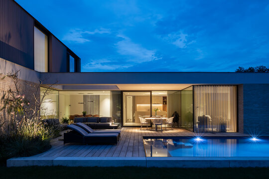 villa at dusk