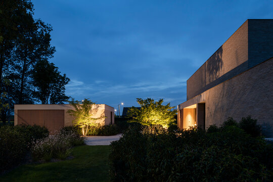 villa at dusk