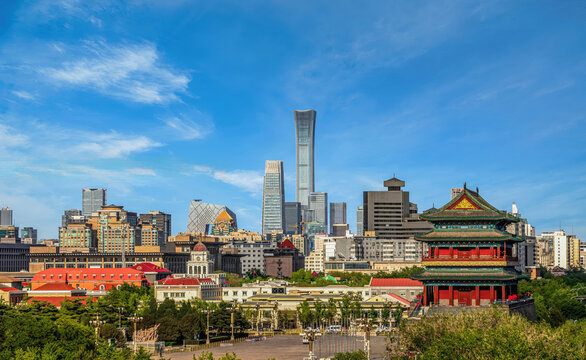 Beijing Skyline with Zhengyangmen Gate and Modern Towers