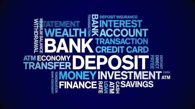 Bank Deposit animated word cloud-text design animation tag kinetic typography seamless loop.