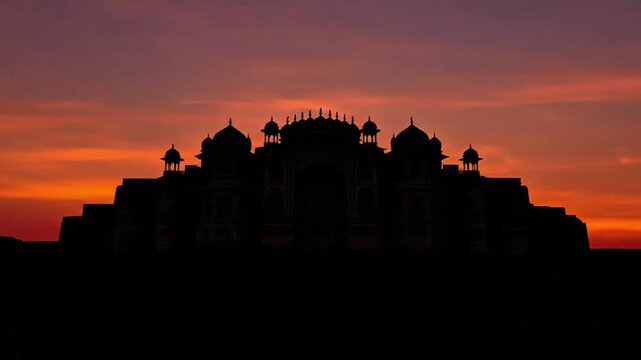 Sunset Silhouette of Ancient Rajasthani Architecture in Jaisalmer