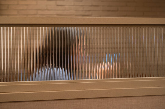 Person behind glass using smartphone