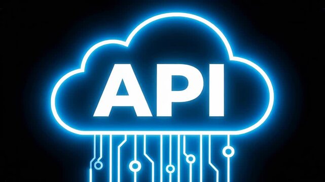 Glowing Blue API Cloud Icon with Digital Circuit Data Flow
