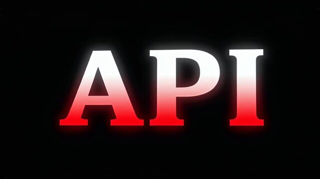 Glowing API Text Animation with Red and White Gradient on Black Background