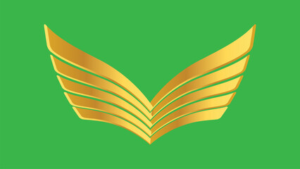 Elegant golden wing emblem isolated on green background. Luxury metallic logo element suitable