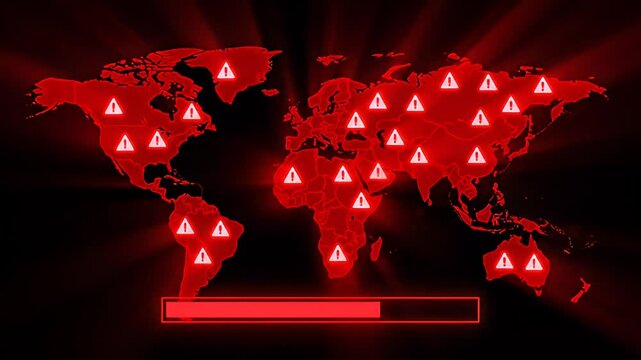 Global Cyber Attack Red World Map Warning Signs