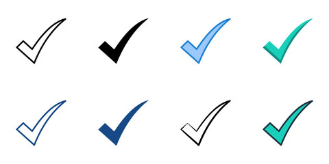 Checkmark icons set multiple style collection. Editable stroke 
