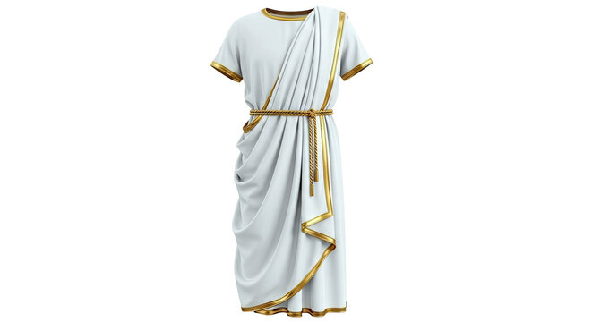 White Roman Toga with Gold Trim and Rope Belt
