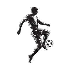 Naklejka premium A dynamic silhouette of a soccer player in mid air kicking a ball