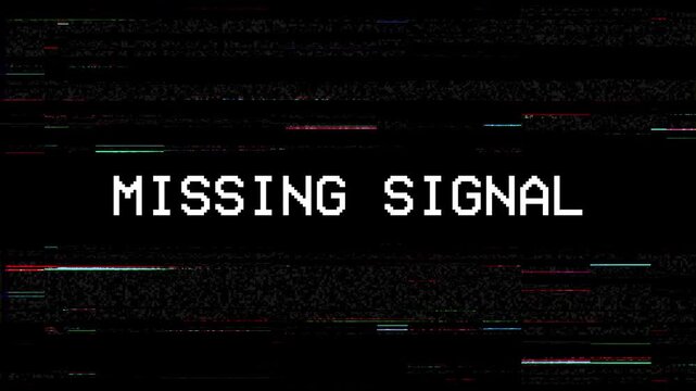 Missing signal black screen with static and the words conveys a lost connection technical error or communication breakdown. Suitable for technology, error concepts, and presentations