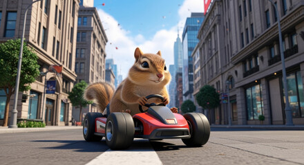 ゴーカートに乗るシマリス