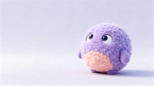 Purple fluffy bird round cute fantasy animal soft fur 3d render