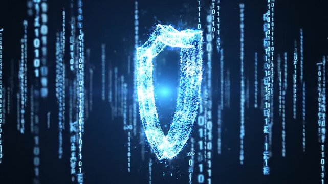 Blue binary code vector illustration featuring a digital alphabet pattern and business art concept set on a black background