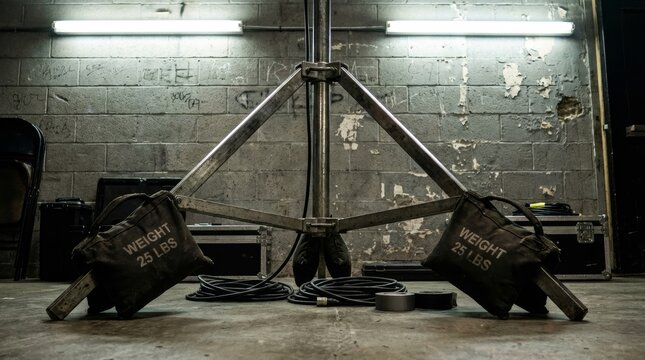 Film Set Light Stand Sandbags Cables Backstage Area Production
