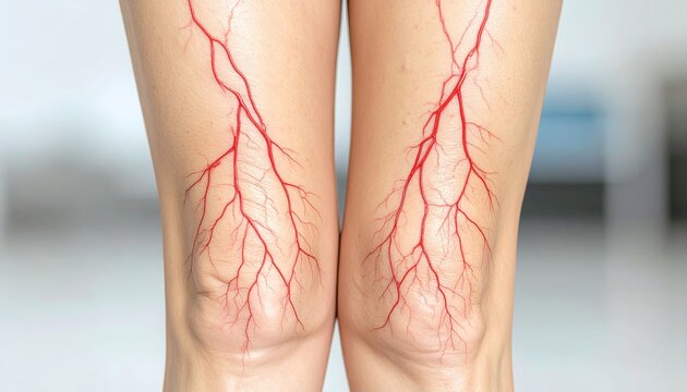 Close-up of human legs with visible veins, illustrating the circulatory system and potential vascular health issues.