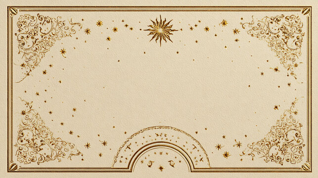 Elegant celestial border with stars and sun motifs on a textured parchment background