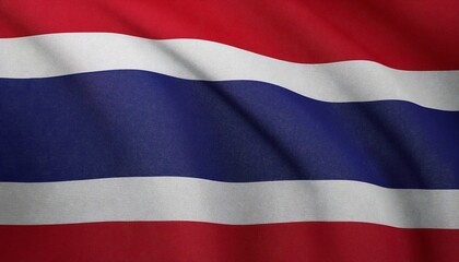 The flag of Thailand waving with red, white, and blue stripes