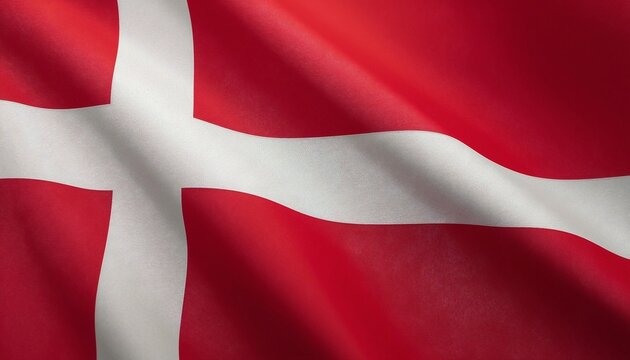 The Danish flag waving in the wind with a red and white color scheme