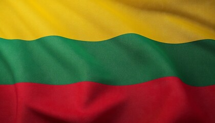 Fototapeta premium The flag of Lithuania waving in the wind with yellow, green, and red stripes