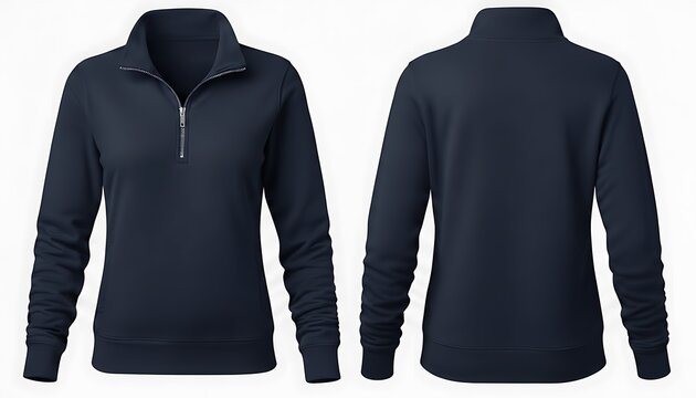 mockup of a midnight blue color woman quarter zip sweatshirt