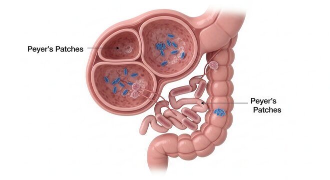 Peyer's Patches: Intestinal immune system structures in the small intestine wall