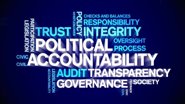 Political Accountability animated word cloud-text design animation tag kinetic typography seamless loop.