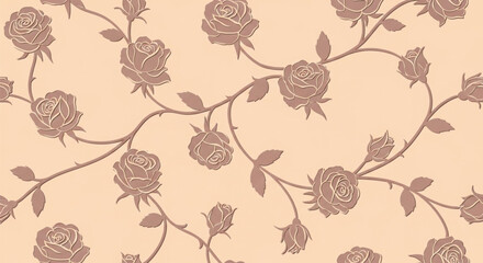 Seamless Beige and Mauve Rose Floral Pattern Elegant Vintage Botanical Background for Women's Day © Ruwani
