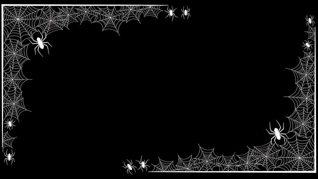 White Arachnid Web Frame with Spiders Over Dark Background, Elegant Halloween Border for Flyers and Invitations, Creepy Spider Pattern Decoration