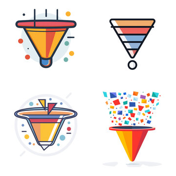 Funnel sales marketing icon on white background, simple vector symbol, isolated symbol for app interface web design presentation infographic branding print clipart design element high detail