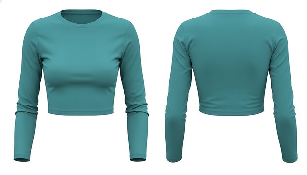 Mockup of a teal color crop top long sleeve t-shirt