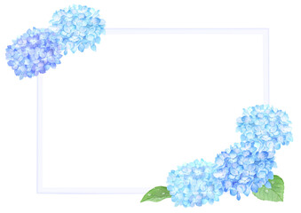 水彩で描いた雨粒のあるアジサイのフレーム