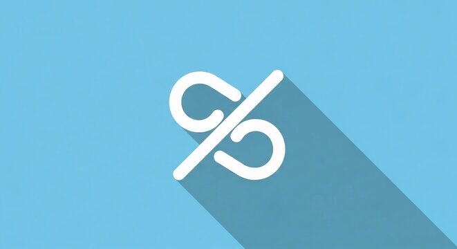 A white flat design icon depicting a broken chain link or unlink symbol with a long shadow on a light blue background.