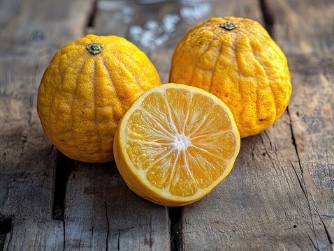 ugli fruit isolated on wooden background