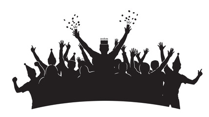 Silhouetted crowd celebrating with confetti in joyful festive atmosphere against for party invitation Transparent Background