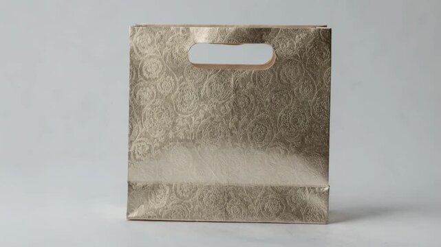 Medium shot of gift paper bag with diecut handle highlighting decorative design and robust construction ideal for presenting special keepsakes.