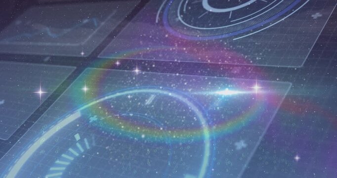 Cyan HUD gauge activating, evolving as bright streak triggers rainbow arc, signaling ready