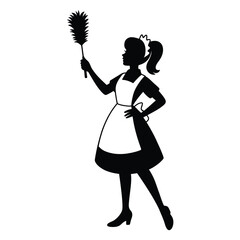 Silhouette of a woman holding a duster cleaning concept illustration