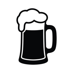 Simple black and white illustration of a full beer mug with foam
