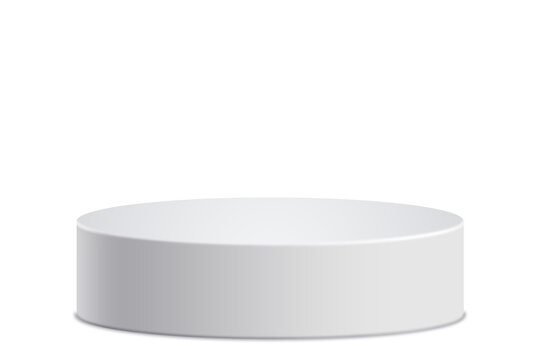 Minimal white 3D round podium cylinder stage for product display and cosmetic presentation. Clean pedestal platform mockup isolated png, for branding showcase, advertising and packaging design.