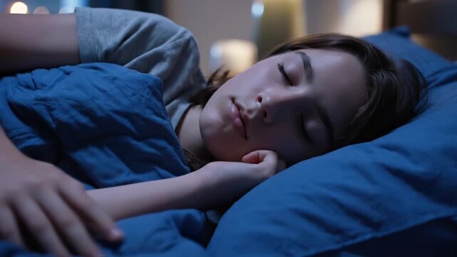 Serene young woman sleeping soundly in bed during the night