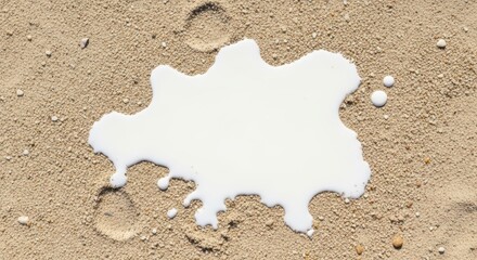 Milk Spilled on Sandy Surface Closeup.