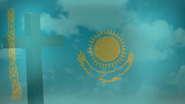 On start frames gold sun eagle emblem rotating, tilting and drifting, revealing national symbol