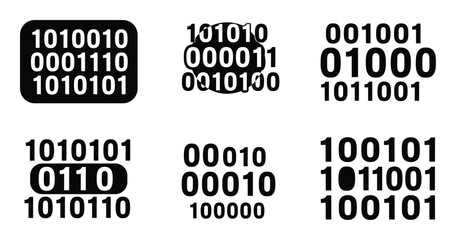 Obraz premium Binary code blocks showing patterns of ones and zeros in a set of six isolated images.