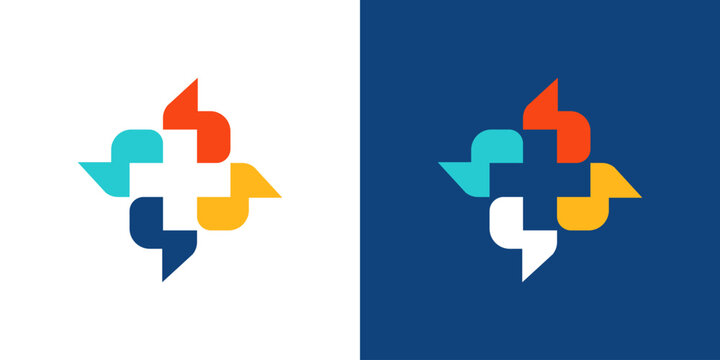 Dual meaning logo combining talk and medical plus elements, symbolizing healthcare communication, patient support, consultation services, and accessible modern medical solutions.