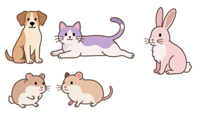 Cute Pet Animal Vector Set.