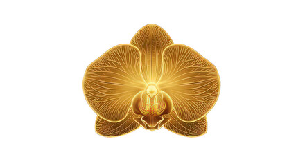 A glowing golden orchid flower against a dark background