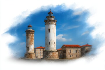 Lighthouse coastal beacon a majestic lighthouse with striking white and brown coloration standing as a sentinel on the coast