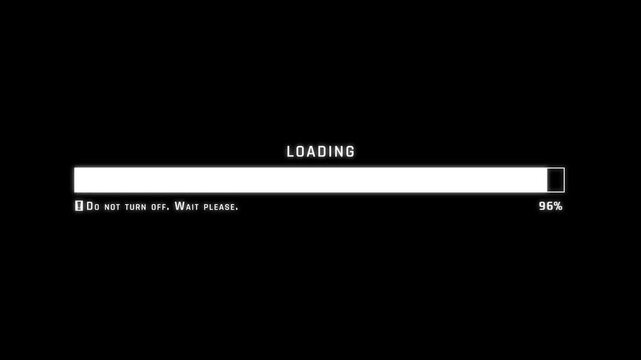Cyberpunk loading bar animation with glitch effect. Futuristic uploading progress bar with distortion effect isolated on black background. Computer cyberpunk loading screen.