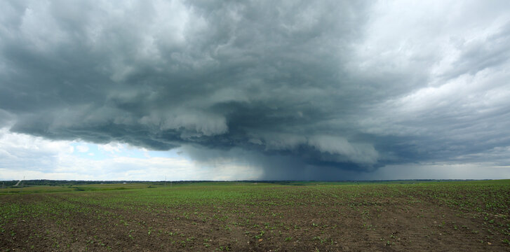 Menacing mesocyclone storm system racing across the prairies in Alberta, Canada.